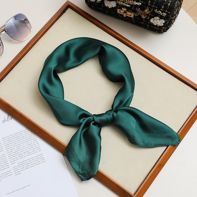 Chung Women's Square Satin Scarf 27.5" Bandanas Solid 50s Retro Neck Scarves Emulation Silk Handbag Hair Ribbons Necktie - Image 4